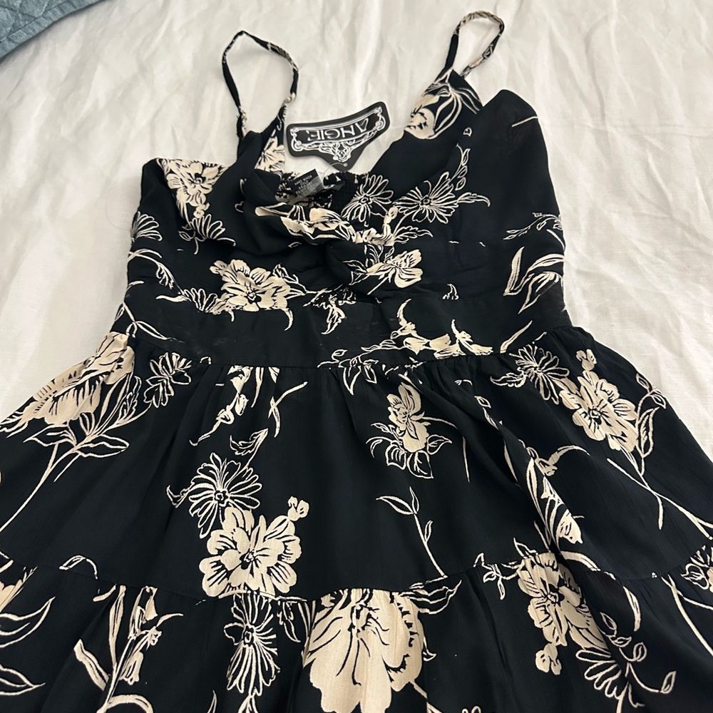 Angie Black and Cream Floral Mini Dress